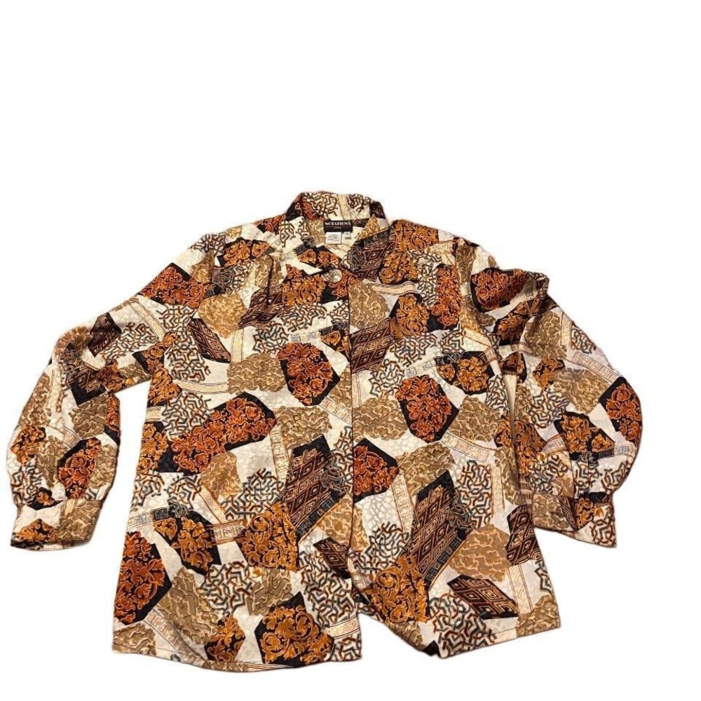 unique collared shirt rust and gold tones retro vibes size 14